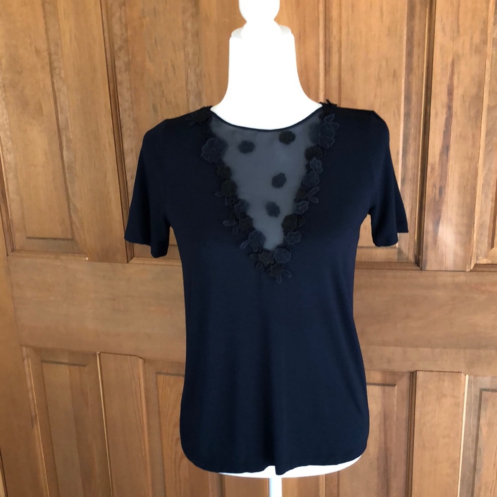 Elie Tahari Short Sleeve Navy Knit Top New w/Tags